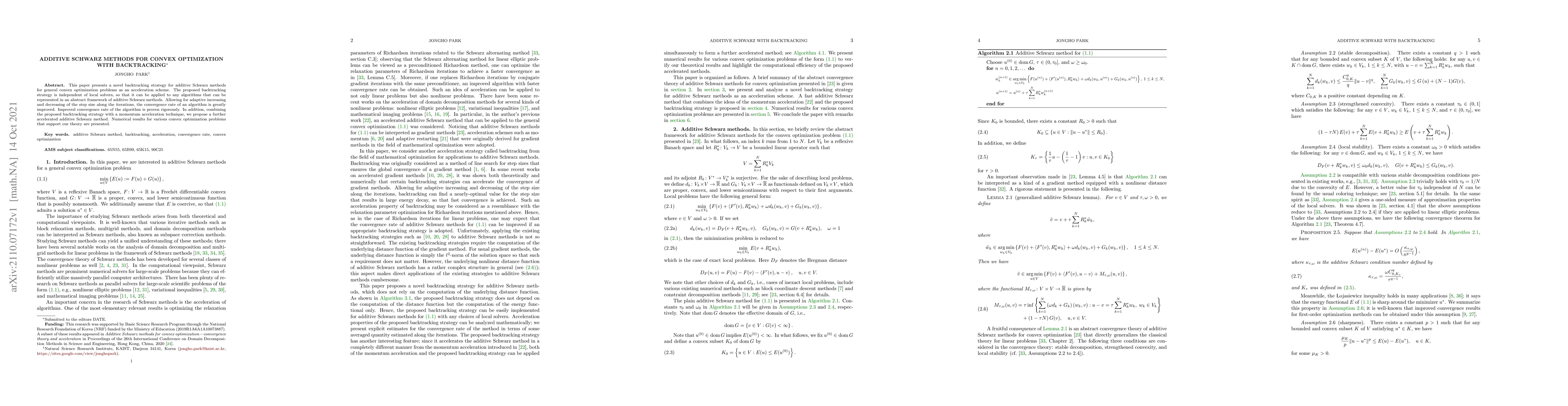 Thumbnail for Additive Schwarz Methods for Convex Optimization with Backtracking