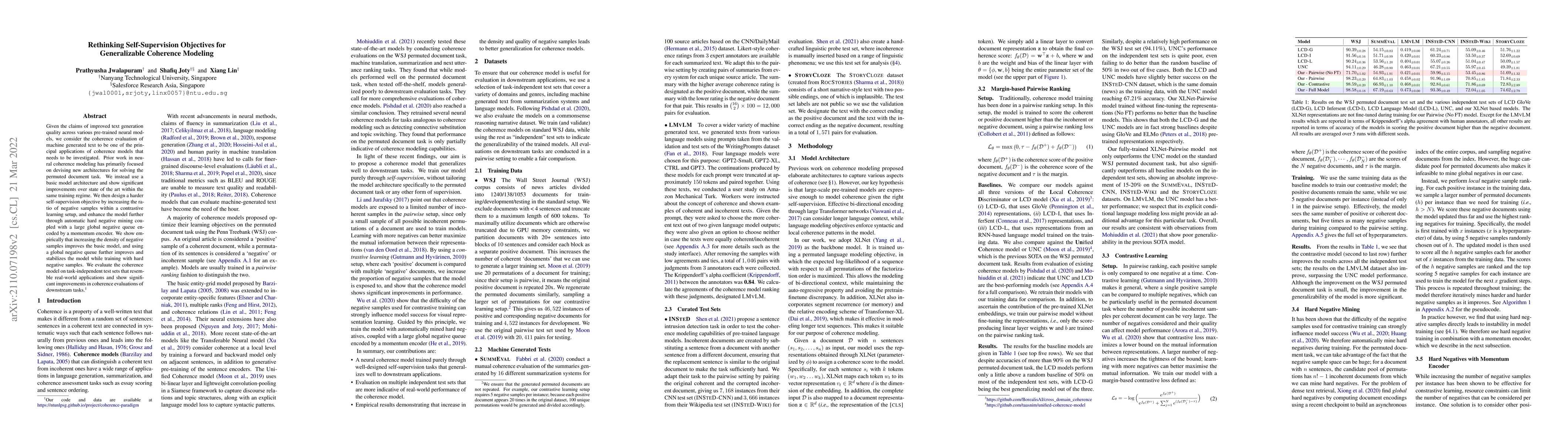 Thumbnail for Rethinking Self-Supervision Objectives for Generalizable Coherence
  Modeling