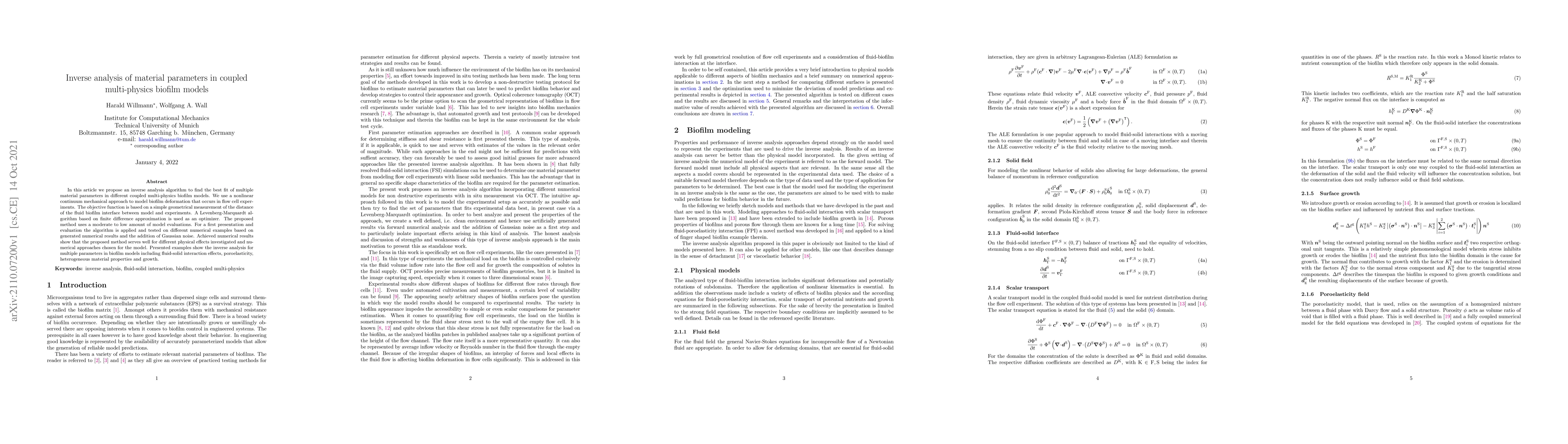Thumbnail for Inverse analysis of material parameters in coupled multi-physics biofilm
  models