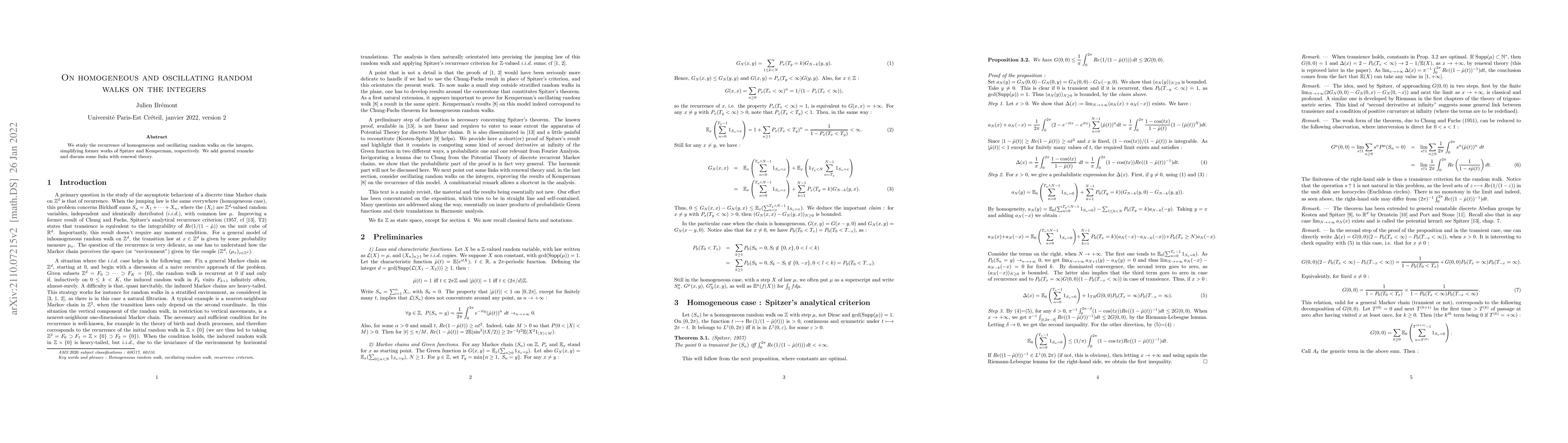 Thumbnail for On homogeneous and oscillating random walks on the integers