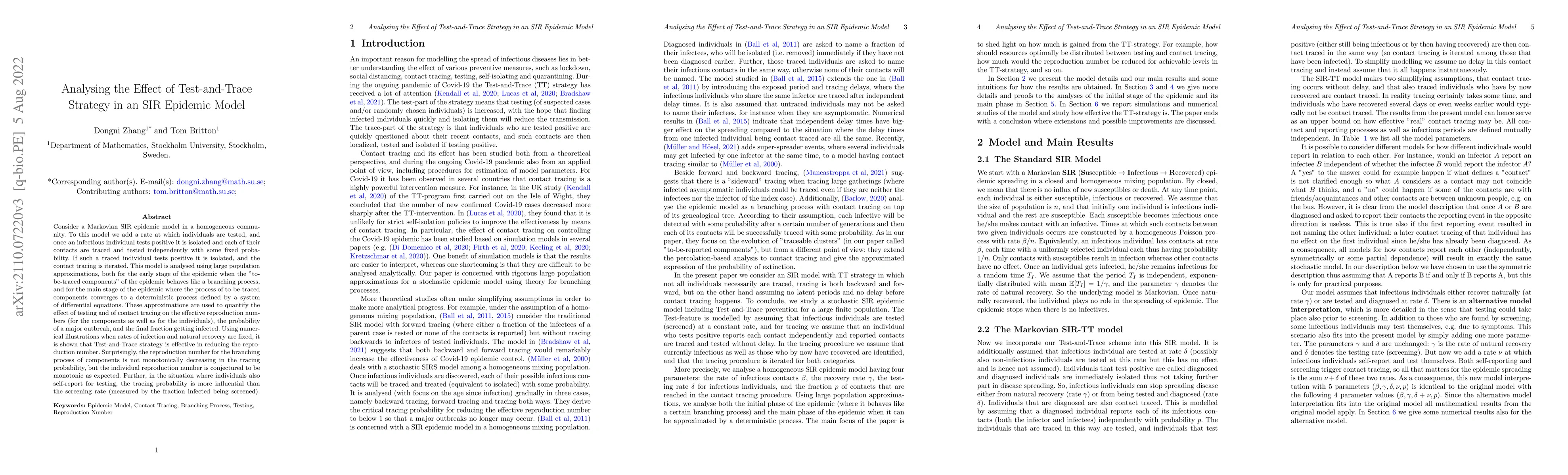 Thumbnail for Analysing the Effect of Test-and-Trace Strategy in an SIR Epidemic Model