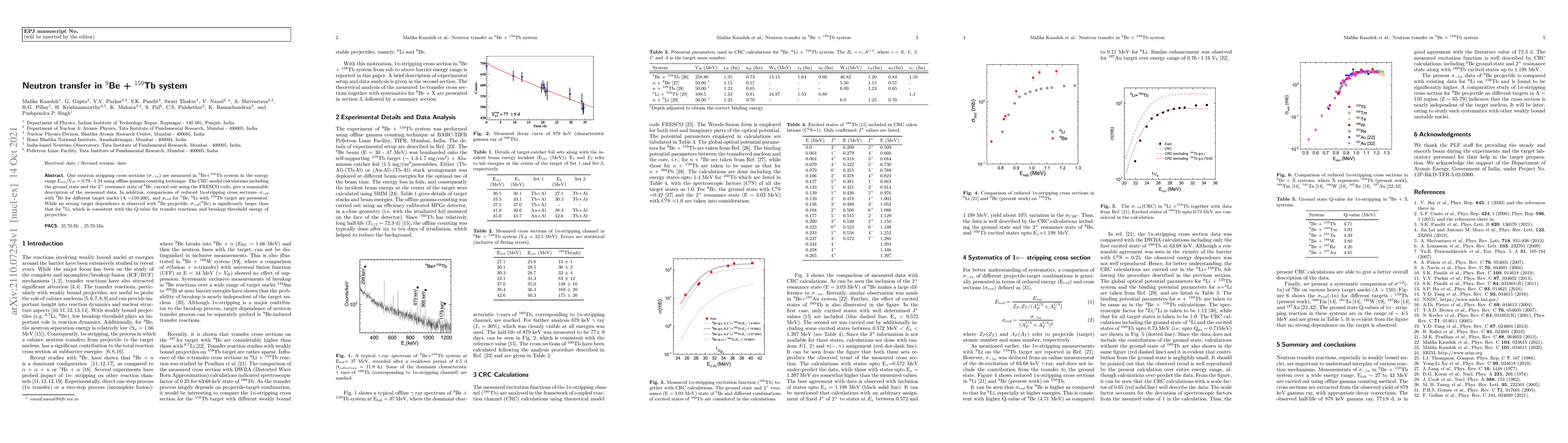 Thumbnail for Neutron transfer in $^{9}$Be + $^{159}$Tb system