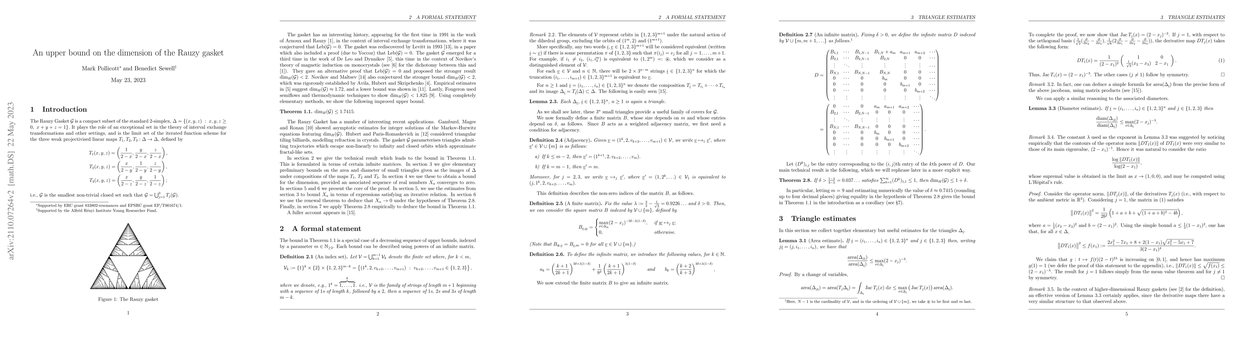 Thumbnail for An upper bound on the dimension of the Rauzy gasket