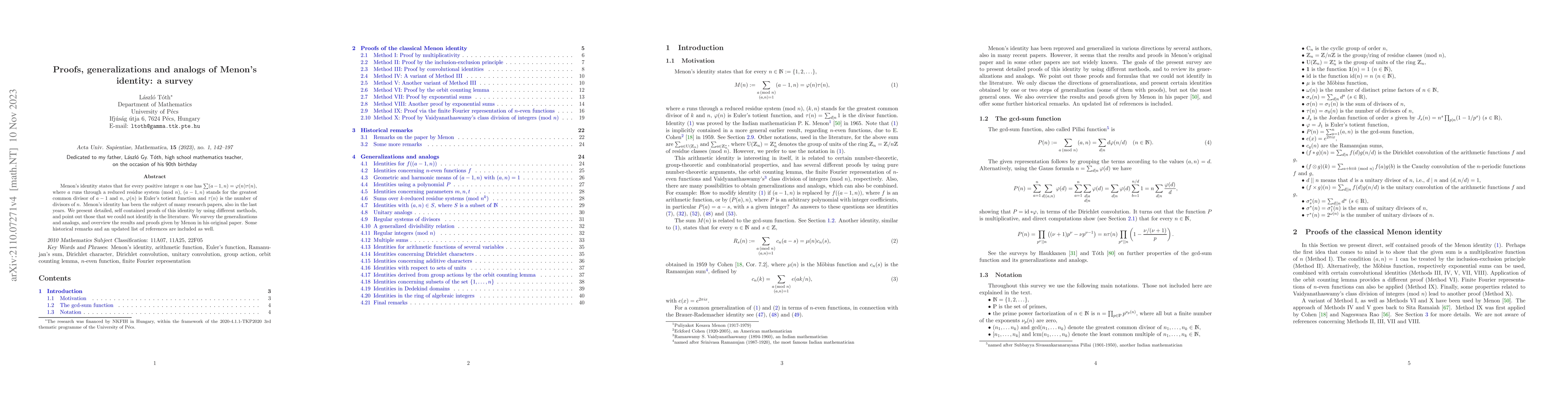 Thumbnail for Proofs, generalizations and analogs of Menon's identity: a survey