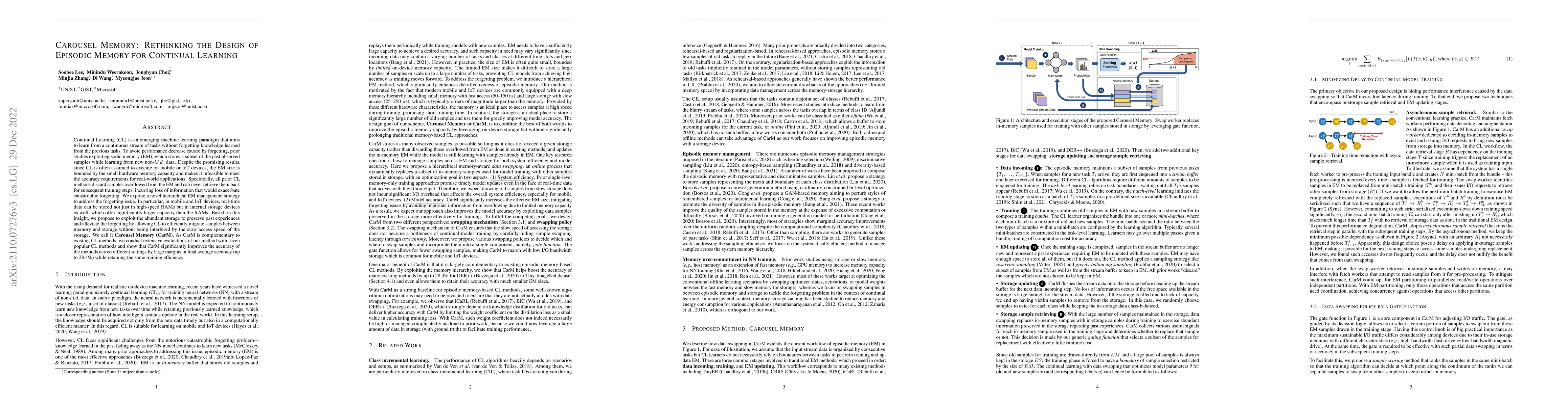 Thumbnail for Carousel Memory: Rethinking the Design of Episodic Memory for Continual
  Learning