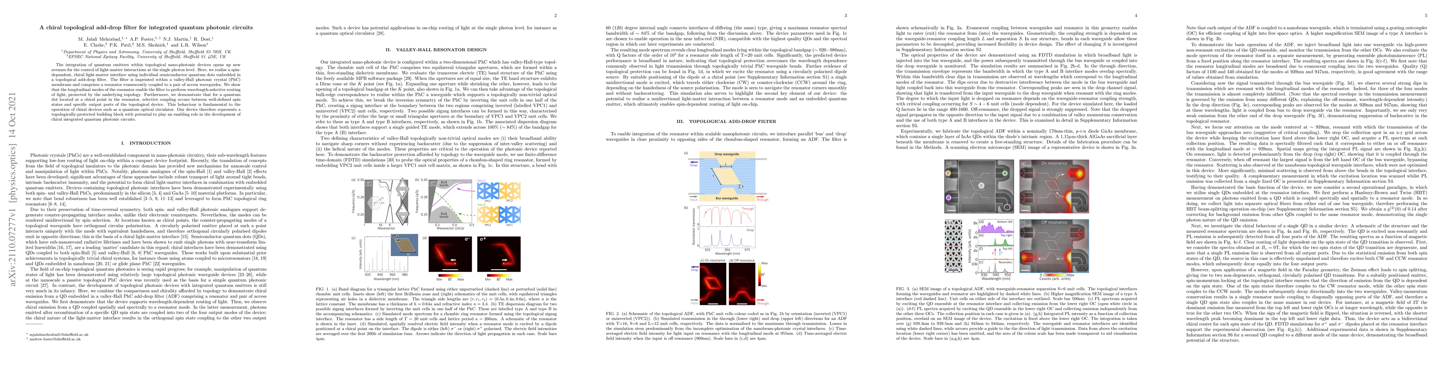Thumbnail for A chiral topological add-drop filter for integrated quantum photonic
  circuits