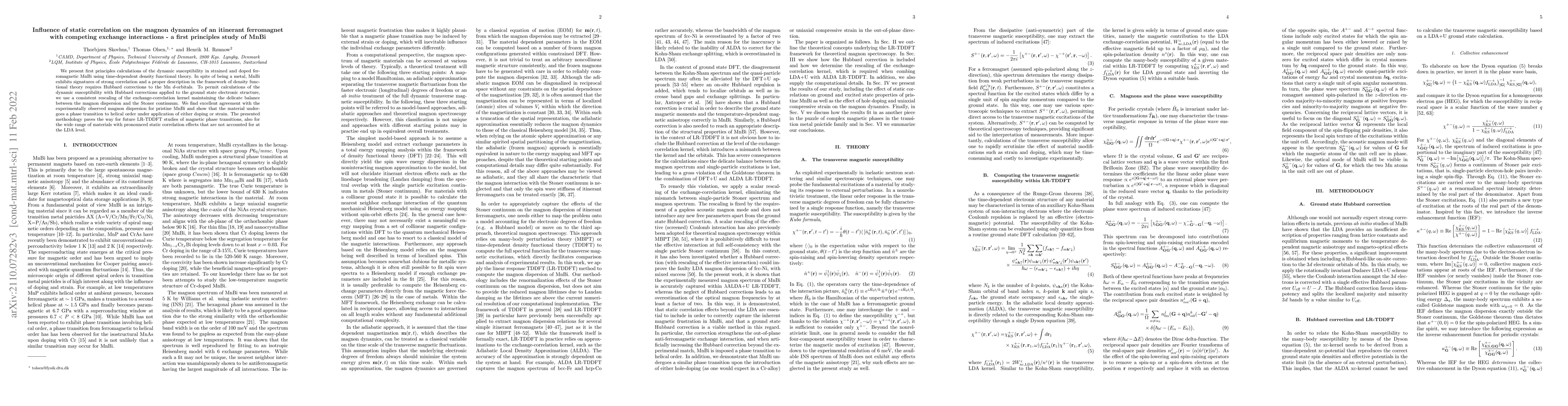 Thumbnail for Influence of static correlation on the magnon dynamics of an itinerant
  ferromagnet with competing exchange interactions -- a first principles study
  of MnBi