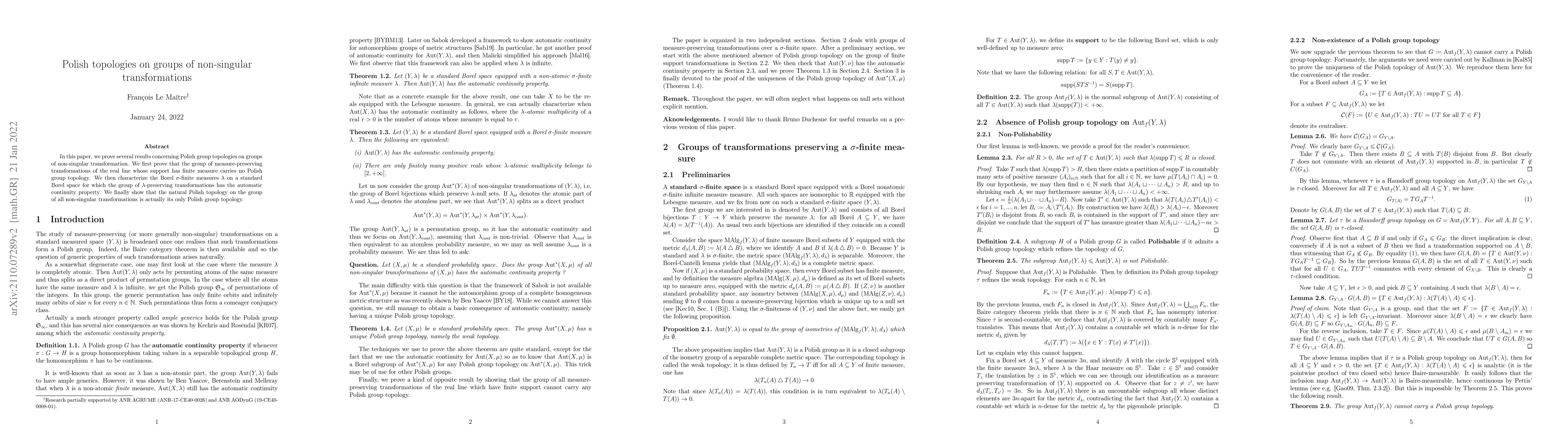 Thumbnail for Polish topologies on groups of non-singular transformations