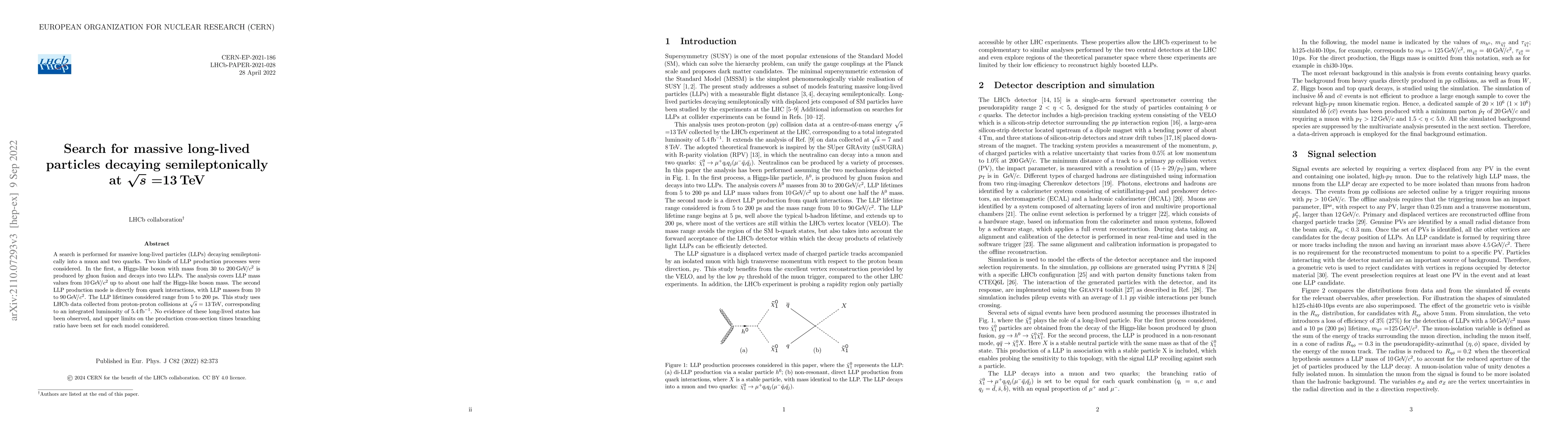 Thumbnail for Search for massive long-lived particles decaying semileptonically at
  sqrt(s)=13 TeV