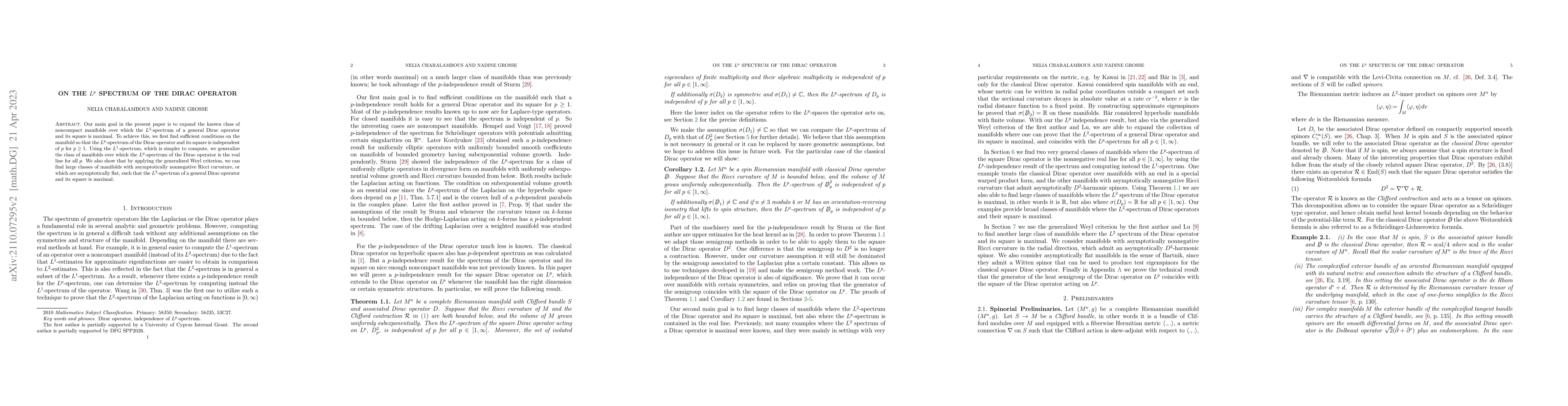 Thumbnail for On the $L^p$ Spectrum of the Dirac operator