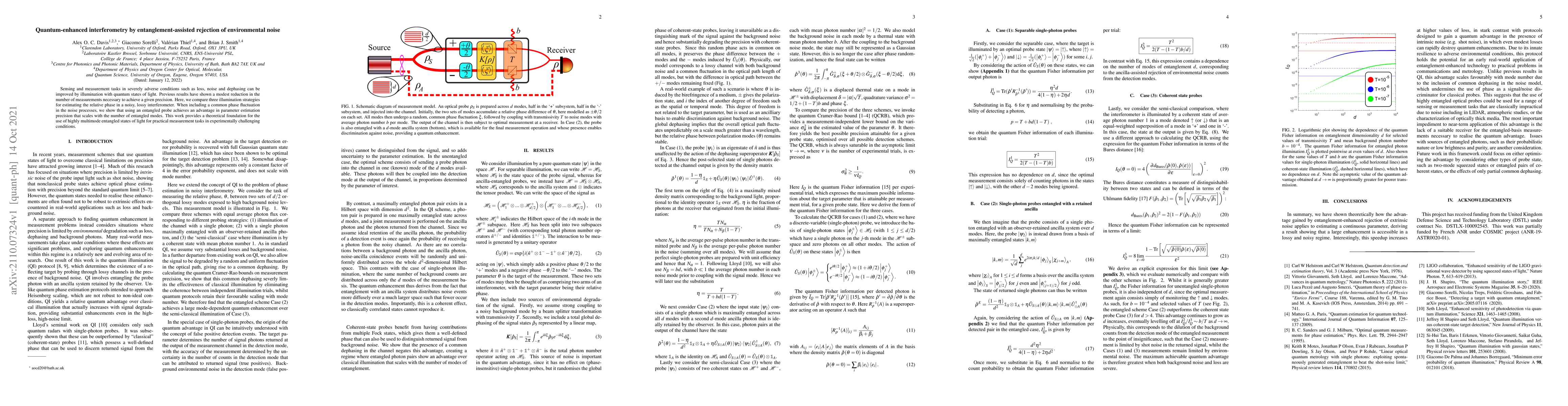 Thumbnail for Quantum-enhanced interferometry by entanglement-assisted rejection of
  environmental noise