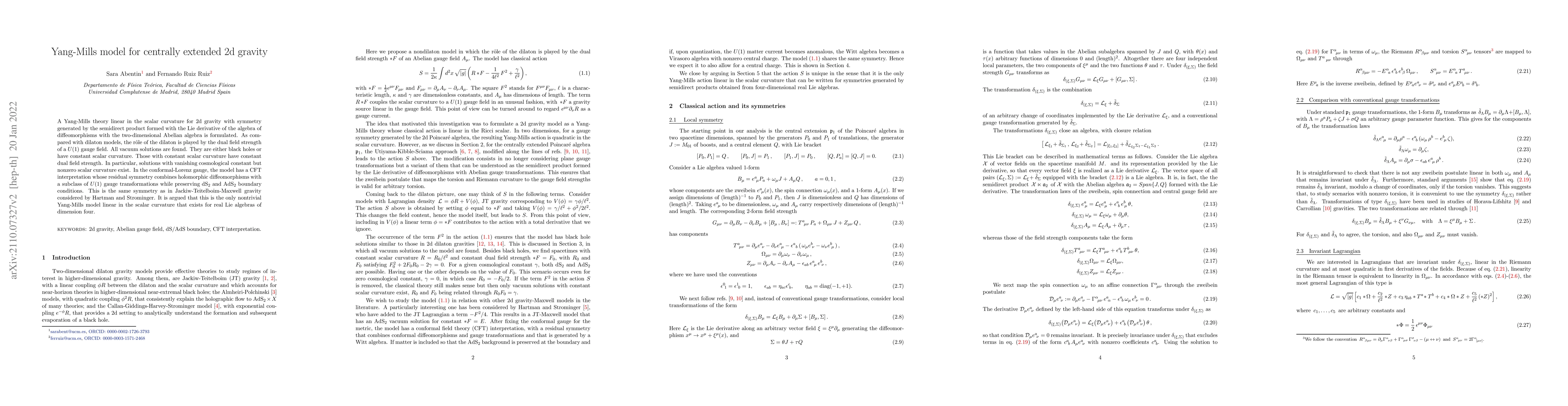 Thumbnail for Yang-Mills model for centrally extended 2d gravity