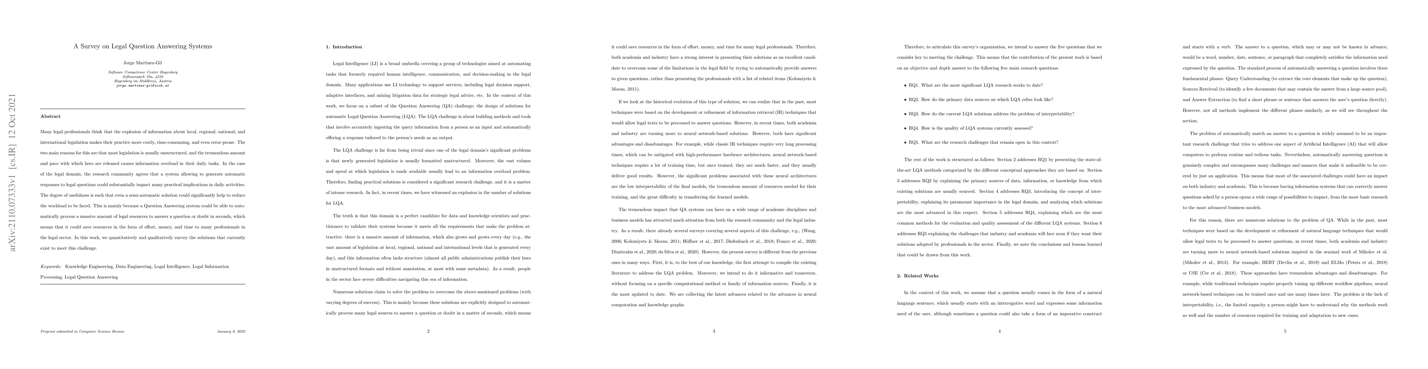 Thumbnail for A Survey on Legal Question Answering Systems