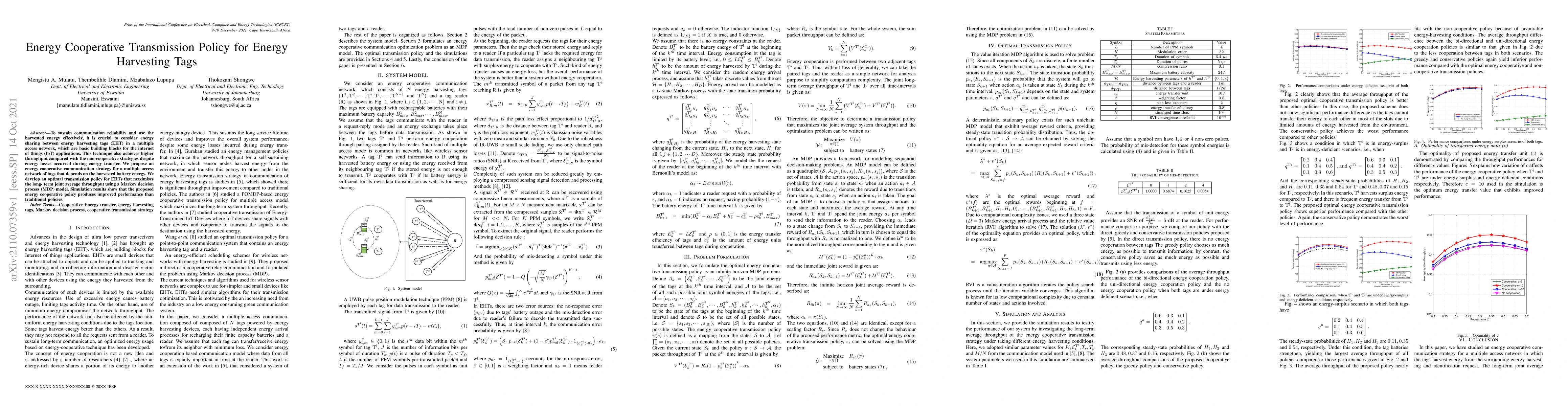 Thumbnail for Energy Cooperative Transmission Policy for Energy Harvesting Tags