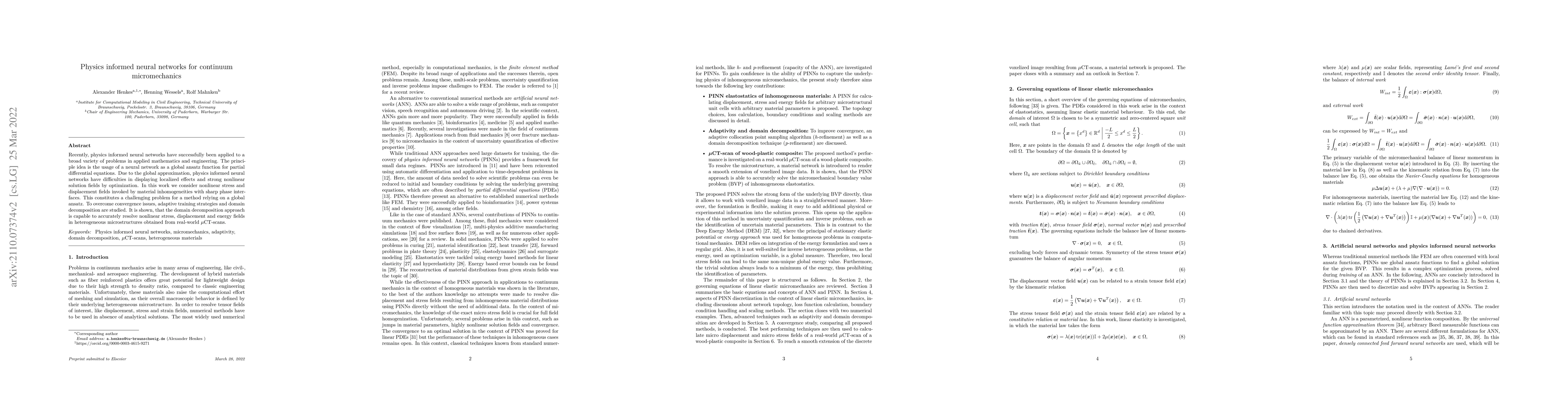 Thumbnail for Physics informed neural networks for continuum micromechanics