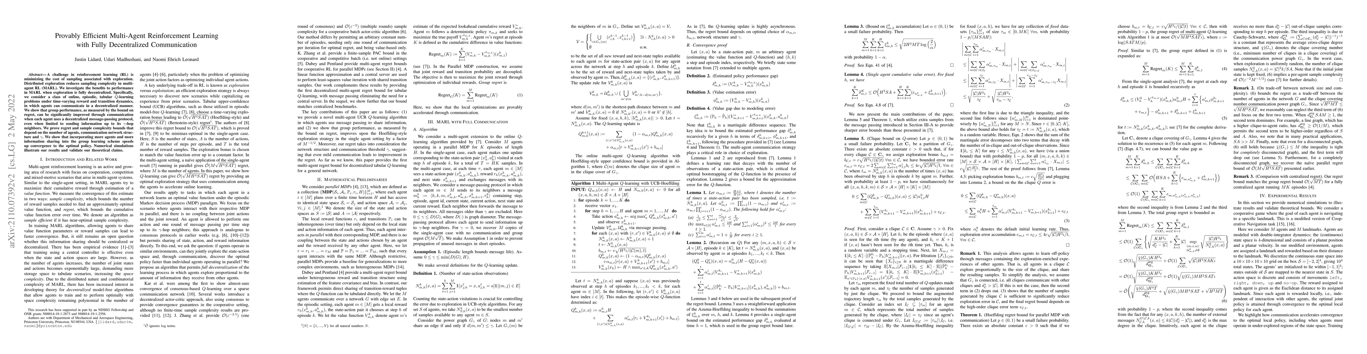 Thumbnail for Provably Efficient Multi-Agent Reinforcement Learning with Fully
  Decentralized Communication