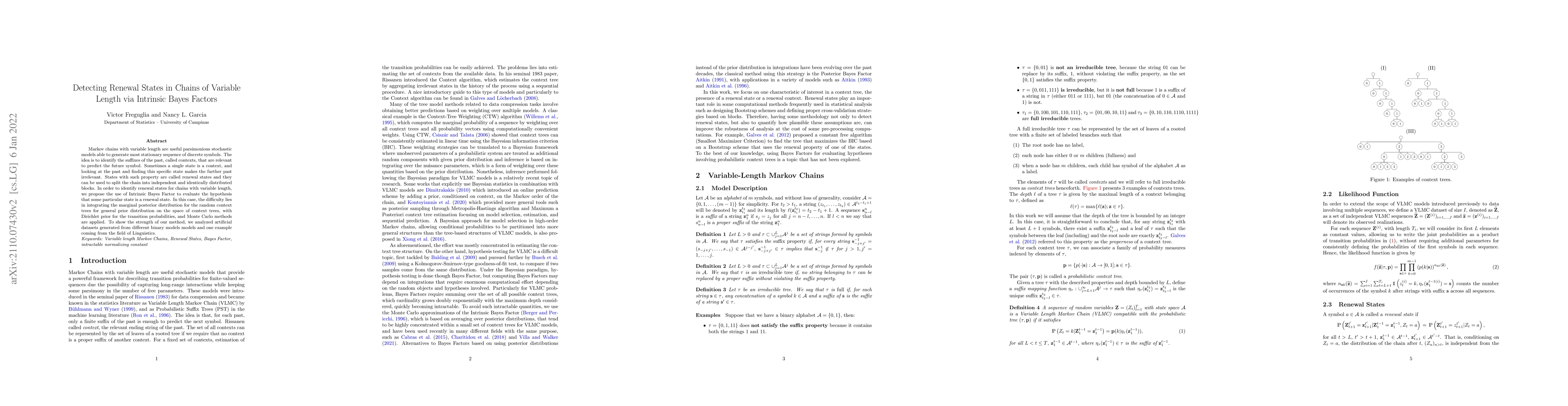 Thumbnail for Detecting Renewal States in Chains of Variable Length via Intrinsic
  Bayes Factors
