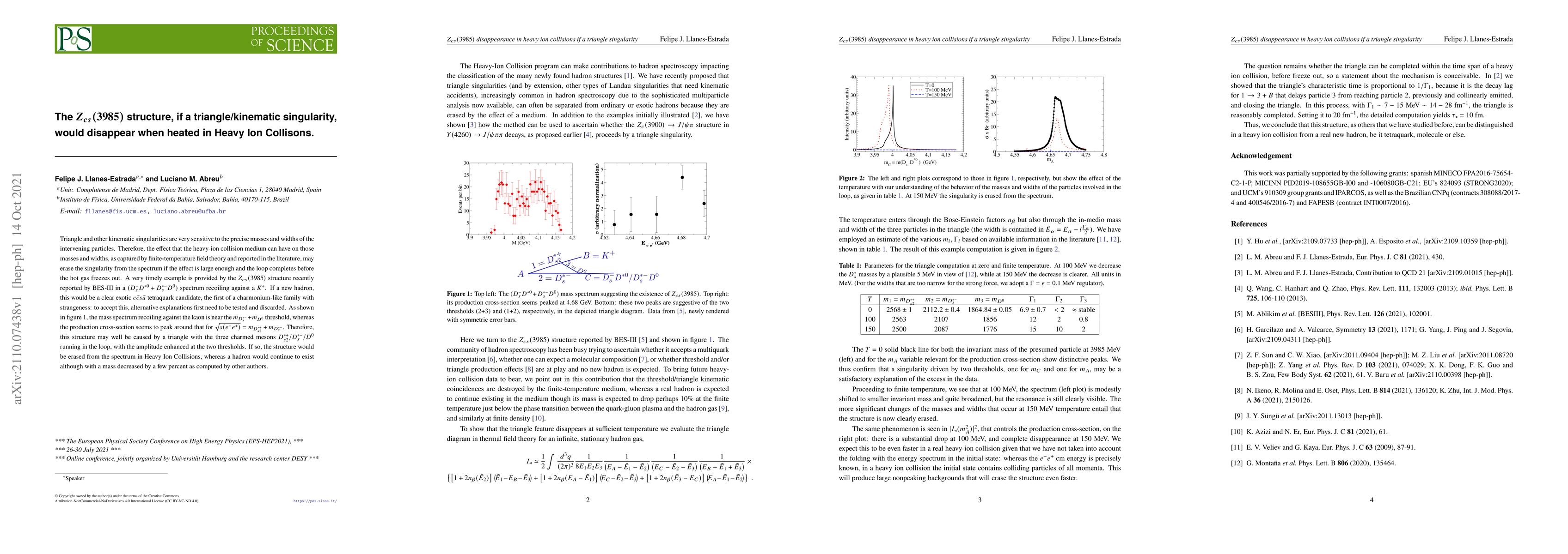 Thumbnail for The $Z_{cs}(3985)$ structure, if a triangle/kinematic singularity, would
  disappear when heated in Heavy Ion Collisons