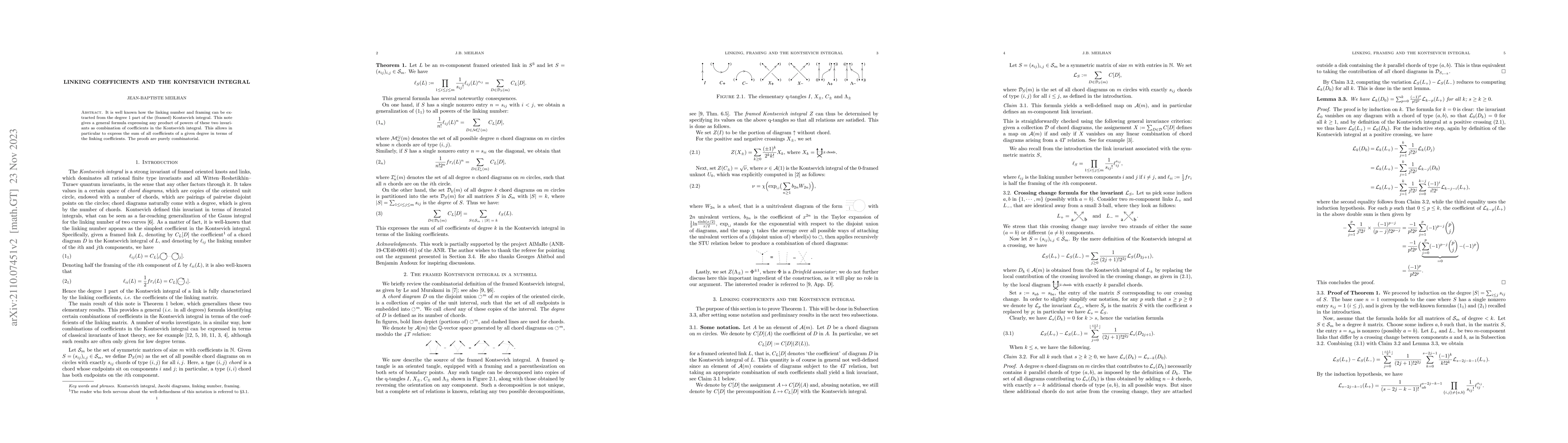 Thumbnail for Linking coefficients and the Kontsevich integral