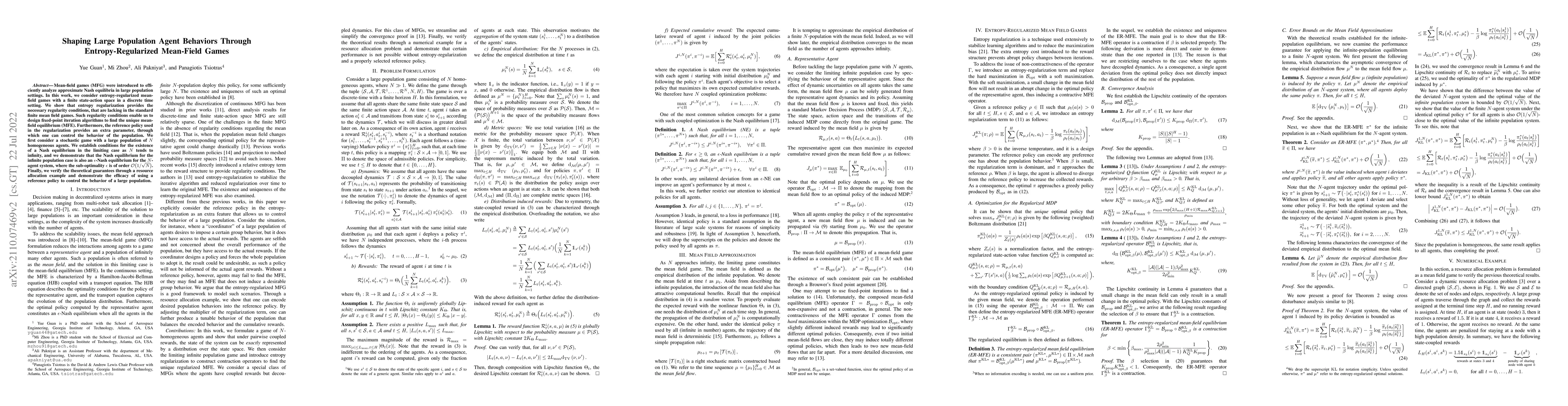Thumbnail for Shaping Large Population Agent Behaviors Through Entropy-Regularized
  Mean-Field Games