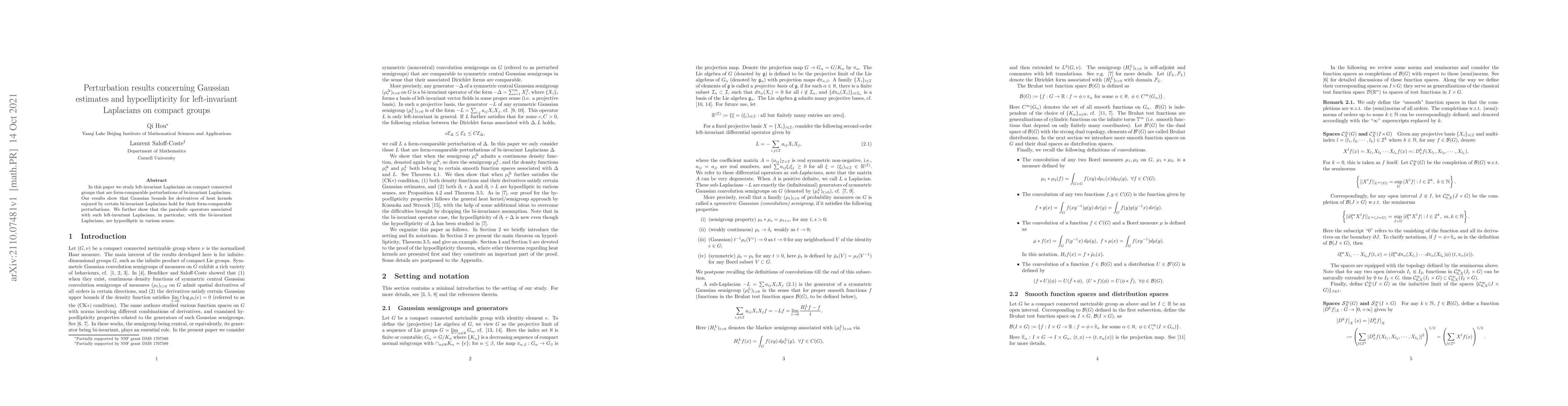 Thumbnail for Perturbation results concerning Gaussian estimates and hypoellipticity
  for left-invariant Laplacians on compact groups