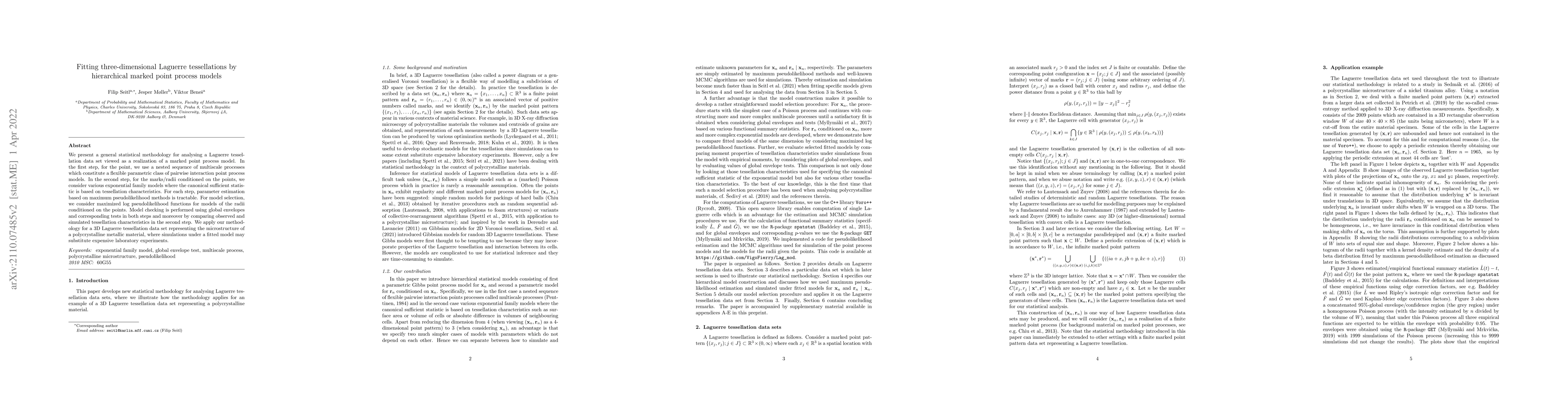 Thumbnail for Fitting three-dimensional Laguerre tessellations by hierarchical marked
  point process models