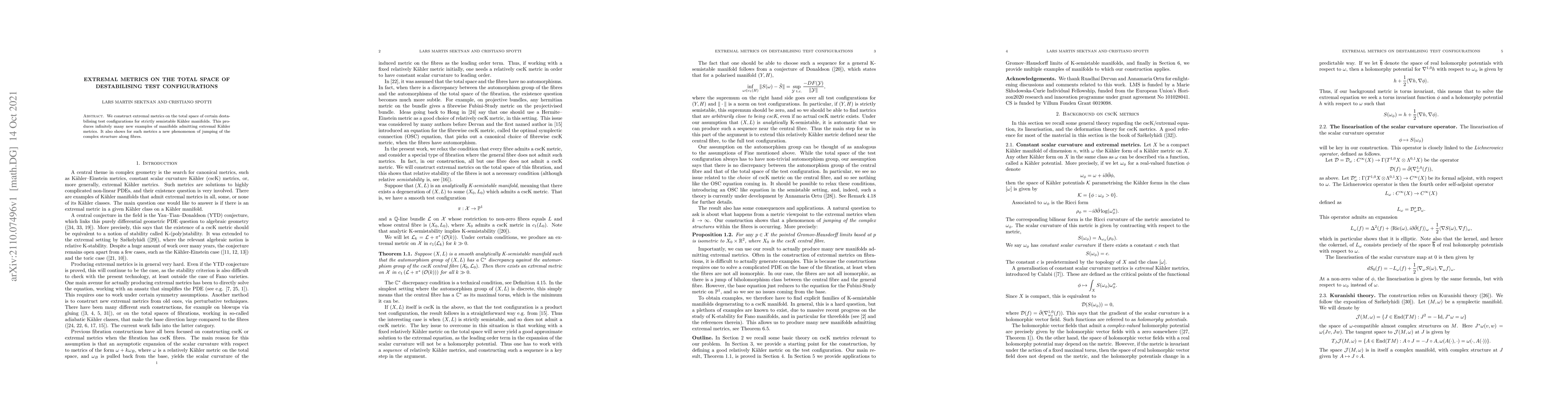 Thumbnail for Extremal metrics on the total space of destabilising test configurations