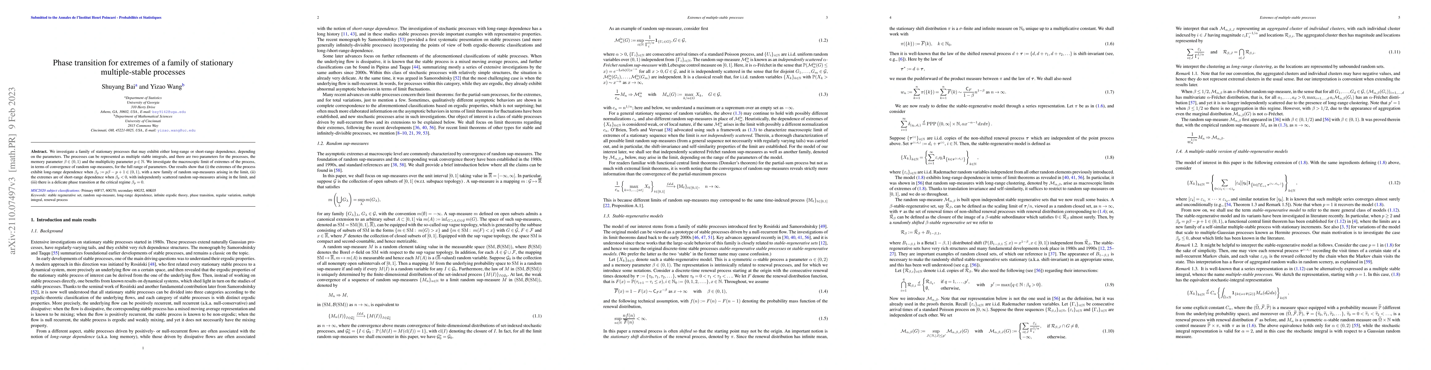 Thumbnail for Phase transition for extremes of a family of stationary multiple-stable
  processes