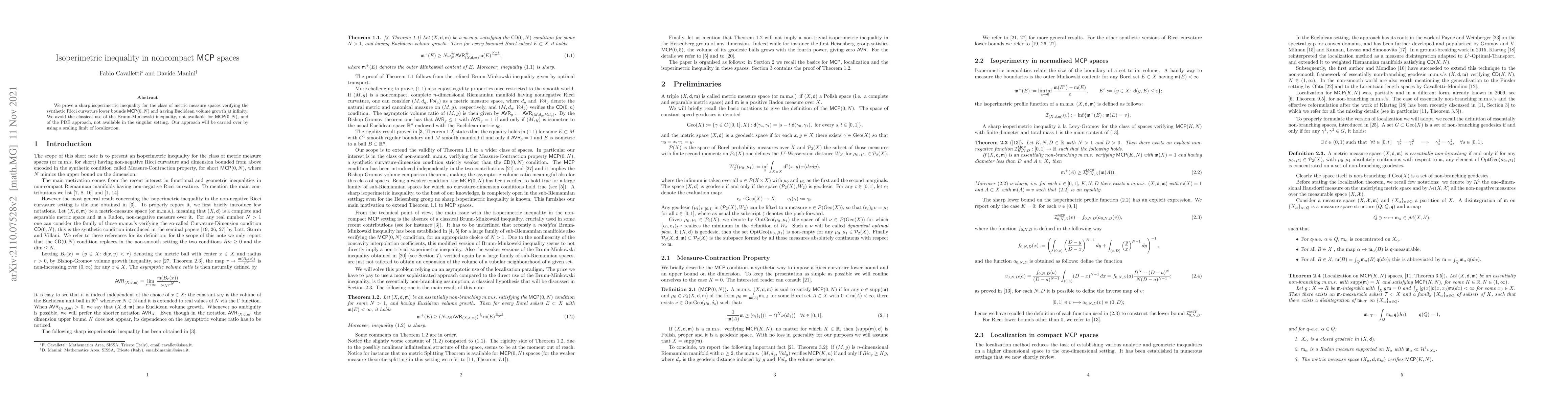 Thumbnail for Isoperimetric inequality in noncompact MCP spaces