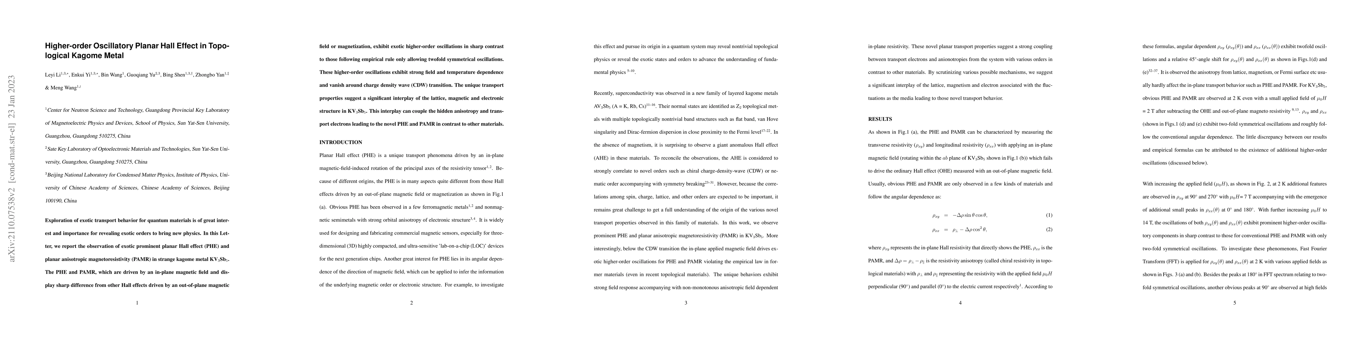 Thumbnail for Higher-order Oscillatory Planar Hall Effect in Topological Kagome Metal