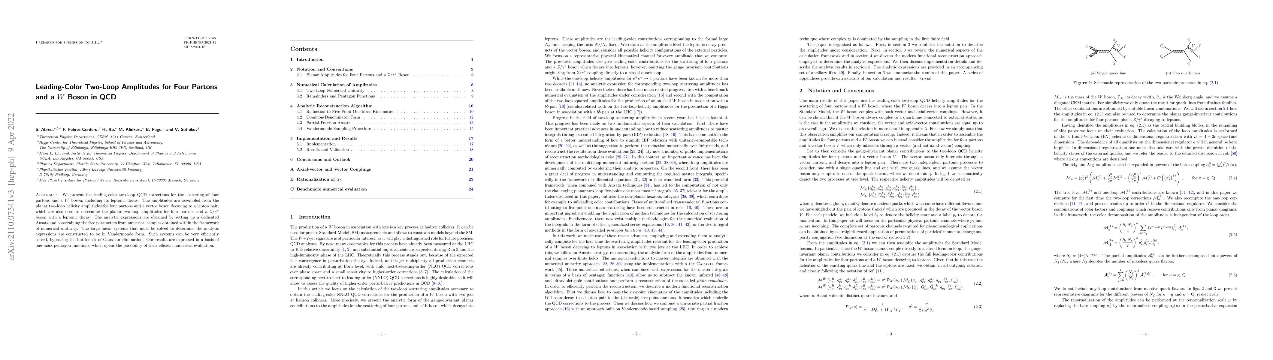 Thumbnail for Leading-Color Two-Loop Amplitudes for Four Partons and a W Boson in QCD