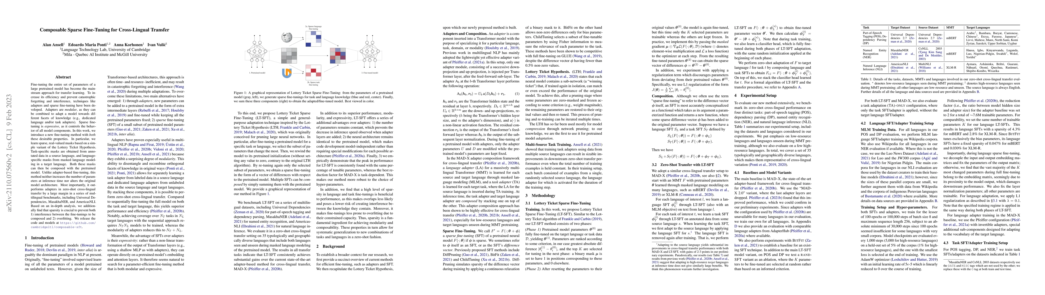 Thumbnail for Composable Sparse Fine-Tuning for Cross-Lingual Transfer
