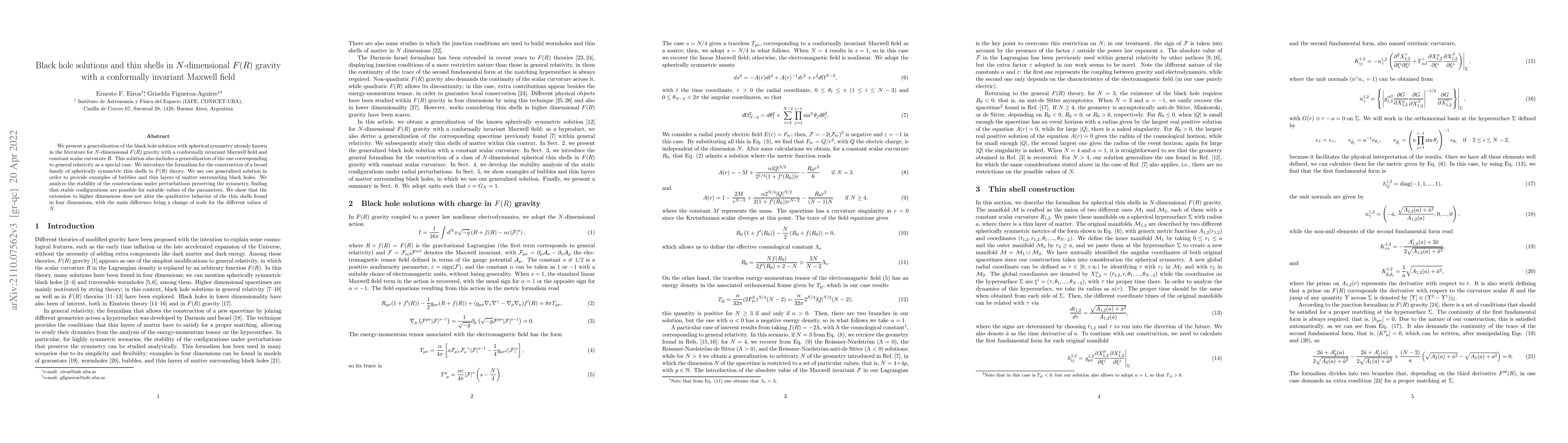 Thumbnail for Black hole solutions and thin shells in N-dimensional F(R) gravity with
  a conformally invariant Maxwell field