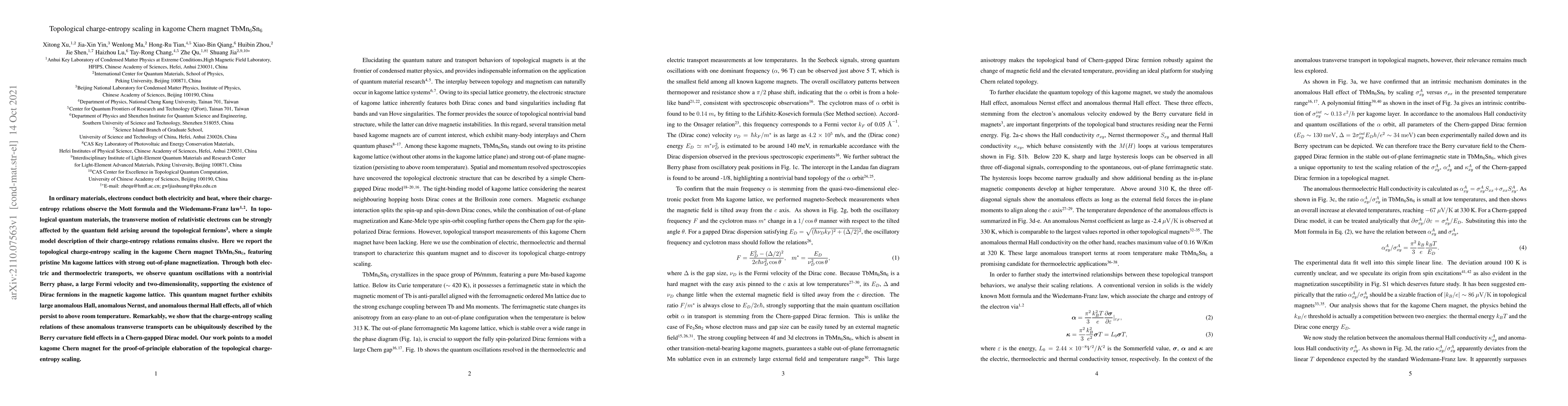 Thumbnail for Topological charge-entropy scaling in kagome Chern magnet TbMn$_6$Sn$_6$