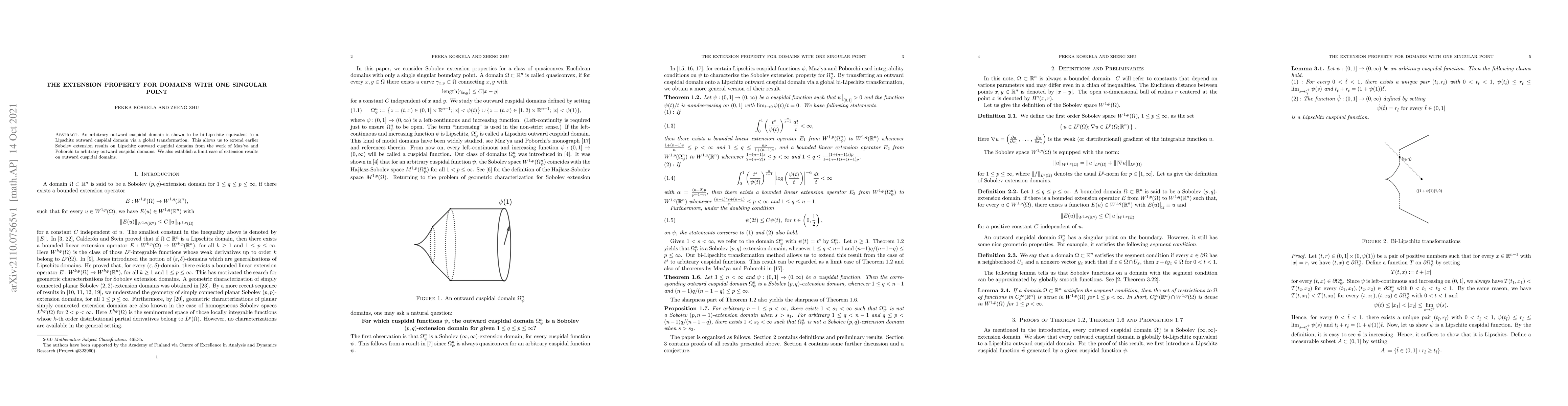 Thumbnail for The extension property for domains with one singular point
