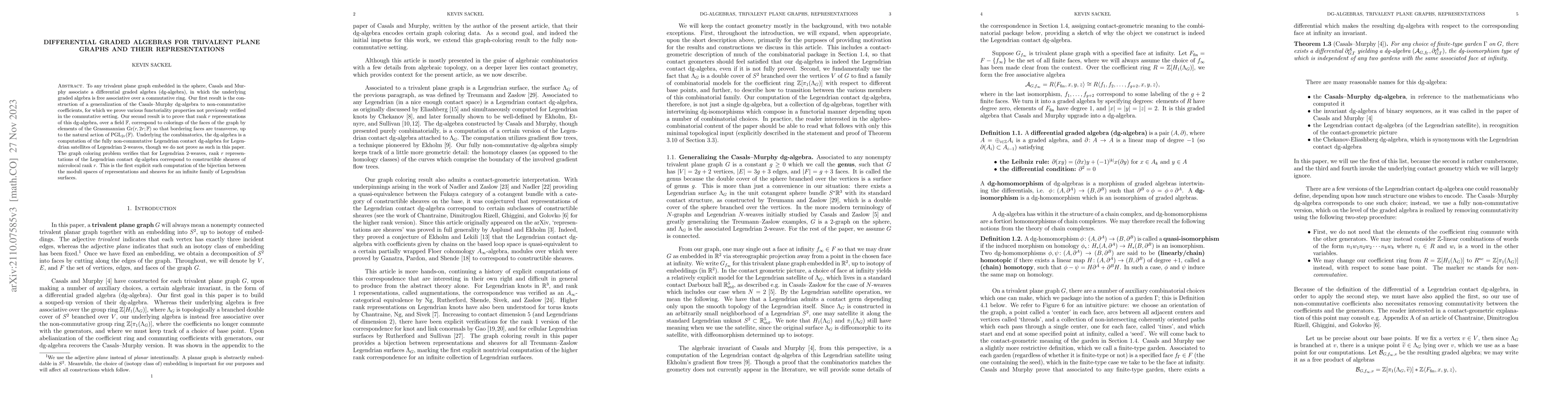 Thumbnail for Differential graded algebras for trivalent plane graphs and their
  representations