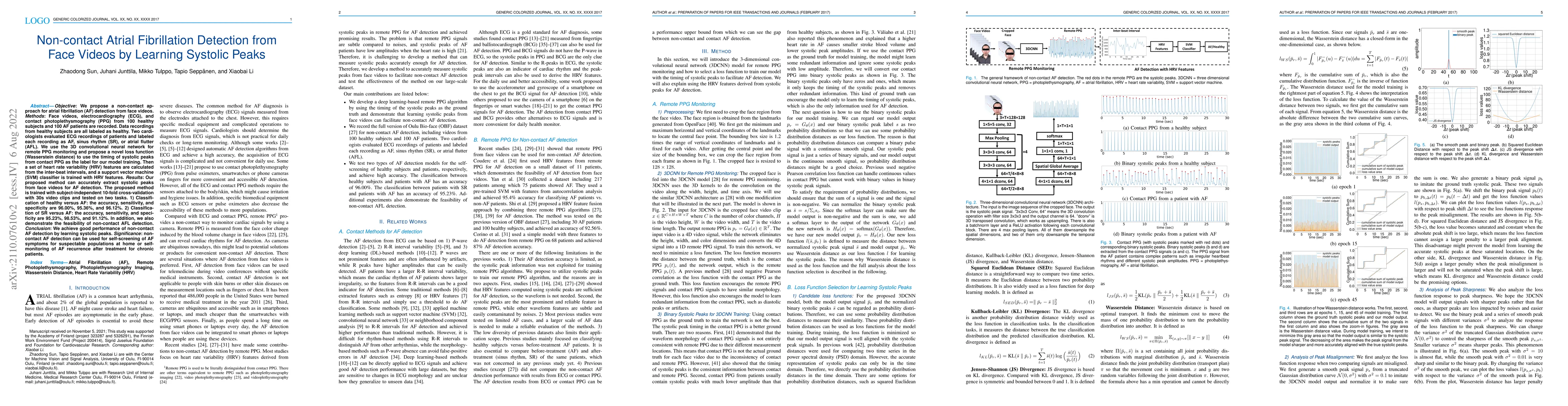 Thumbnail for Non-contact Atrial Fibrillation Detection from Face Videos by Learning
  Systolic Peaks