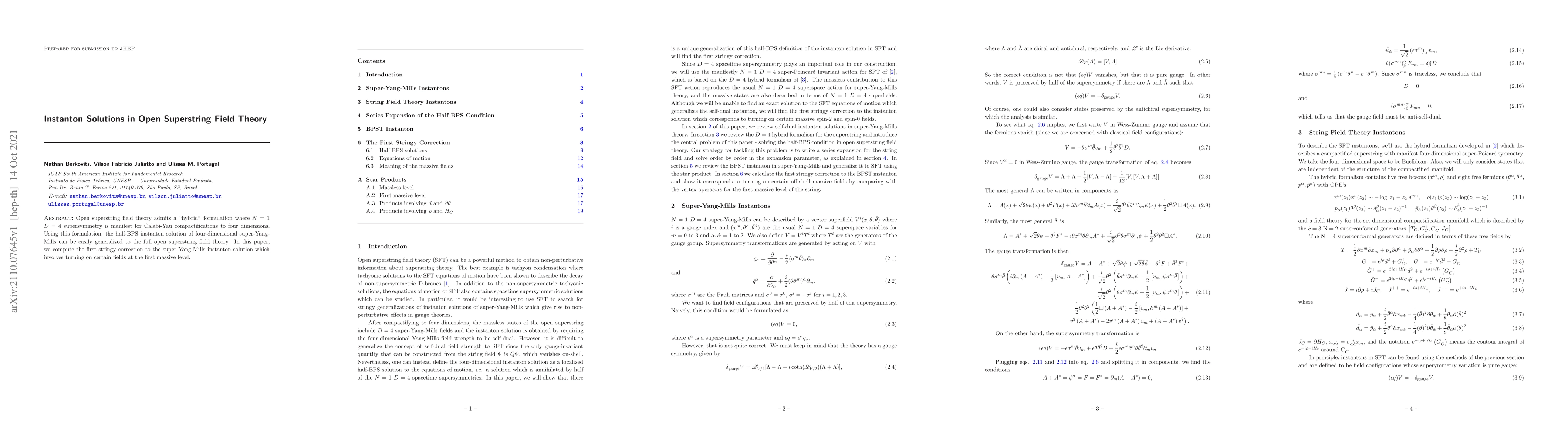 Thumbnail for Instanton Solutions in Open Superstring Field Theory