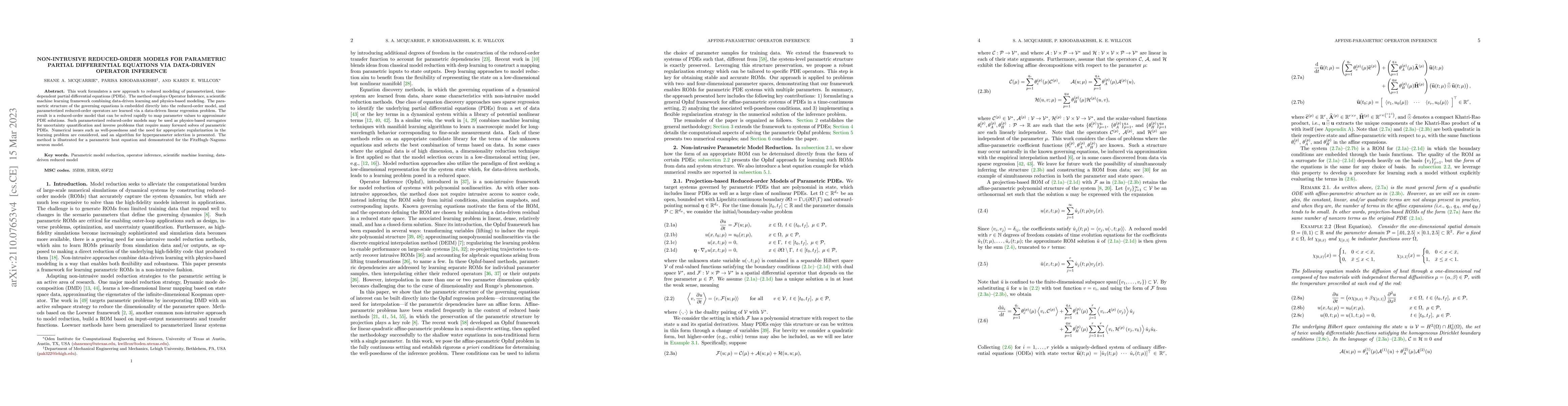 Thumbnail for Non-intrusive reduced-order models for parametric partial differential
  equations via data-driven operator inference