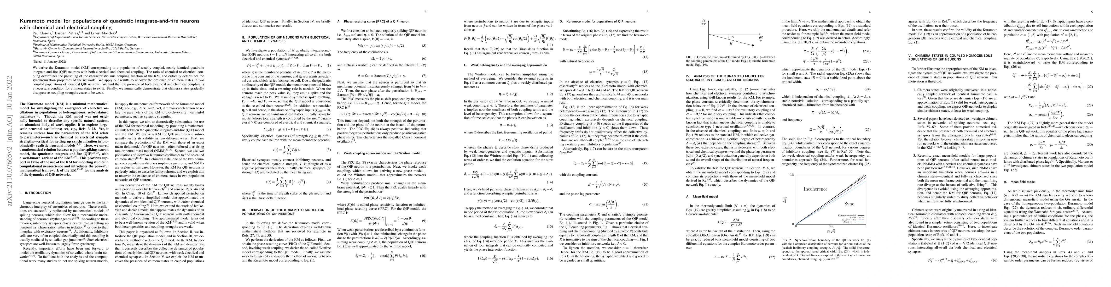 Thumbnail for Kuramoto model for populations of quadratic integrate-and-fire neurons
  with chemical and electrical coupling