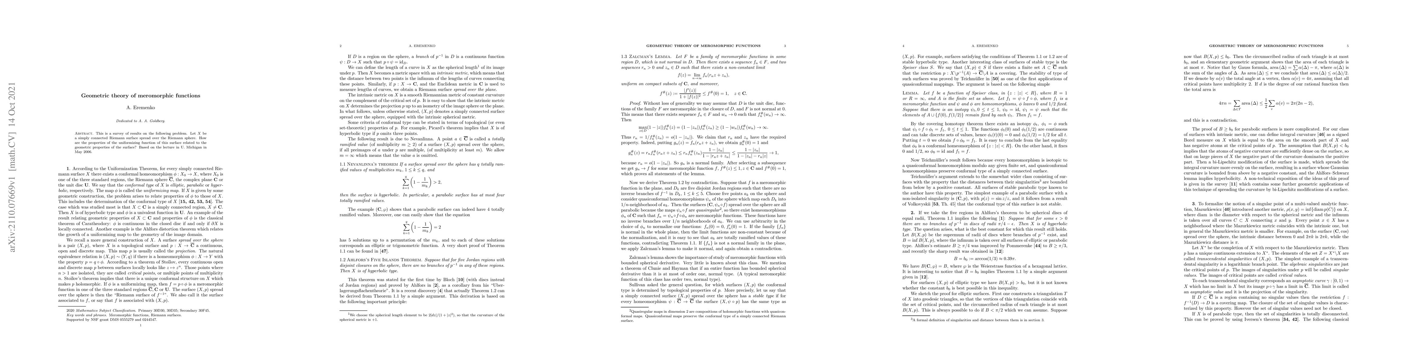 Thumbnail for Geometric theory of meromorphic functions