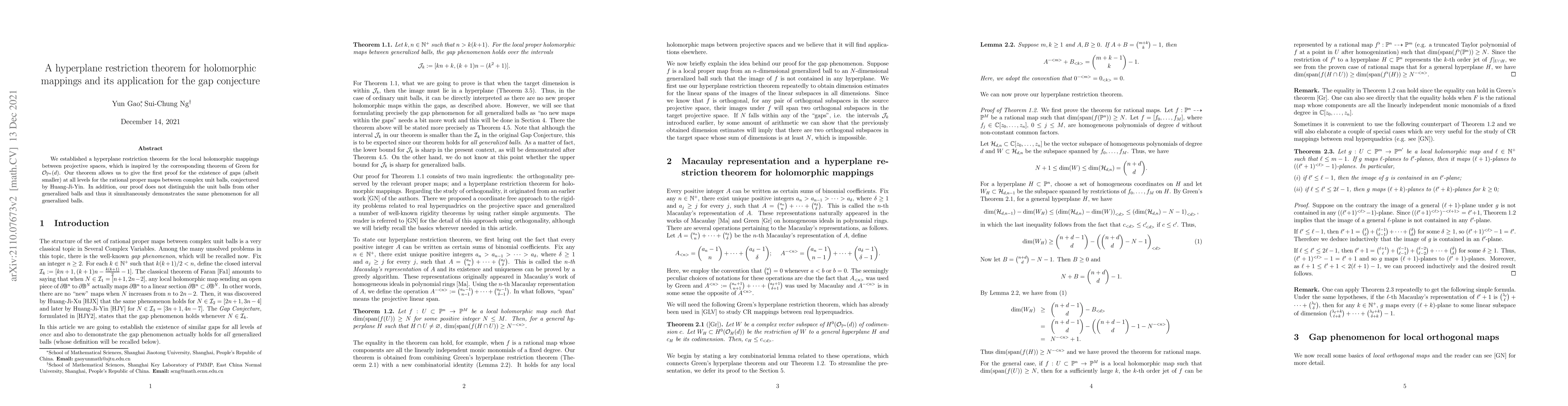 Thumbnail for A hyperplane restriction theorem for holomorphic mappings and its
  application for the gap conjecture