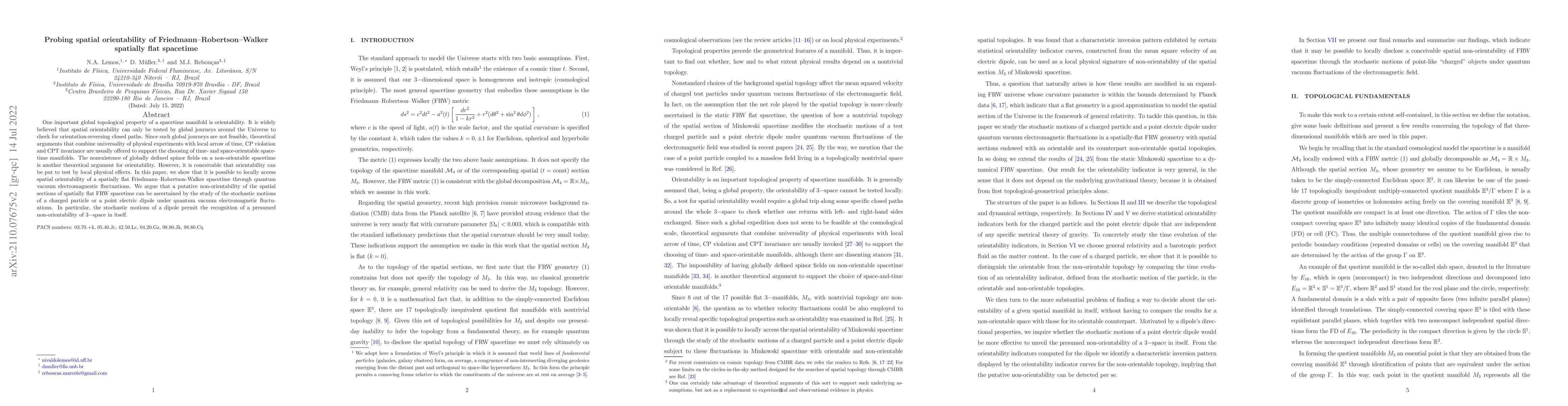 Thumbnail for Probing spatial orientability of Friedmann--Robertson--Walker spatially
  flat spacetime