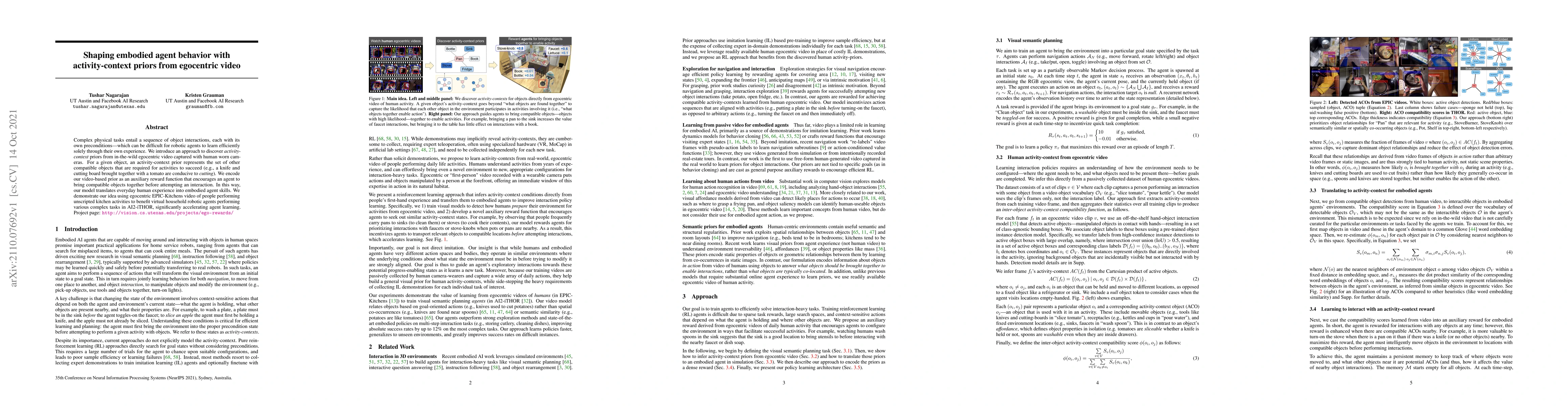 Thumbnail for Shaping embodied agent behavior with activity-context priors from
  egocentric video