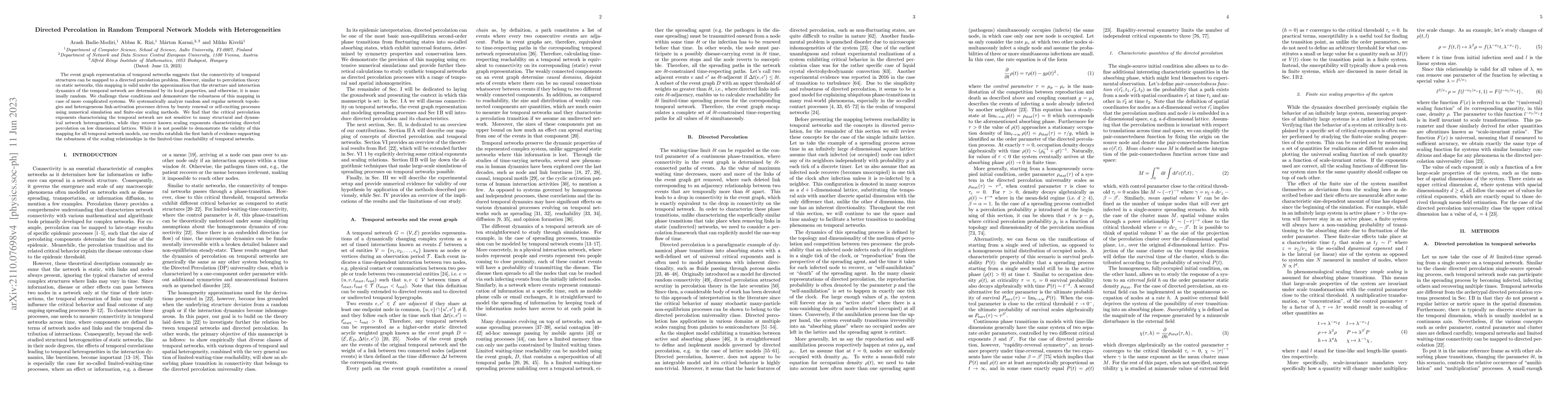 Thumbnail for Directed Percolation in Random Temporal Network Models with
  Heterogeneities
