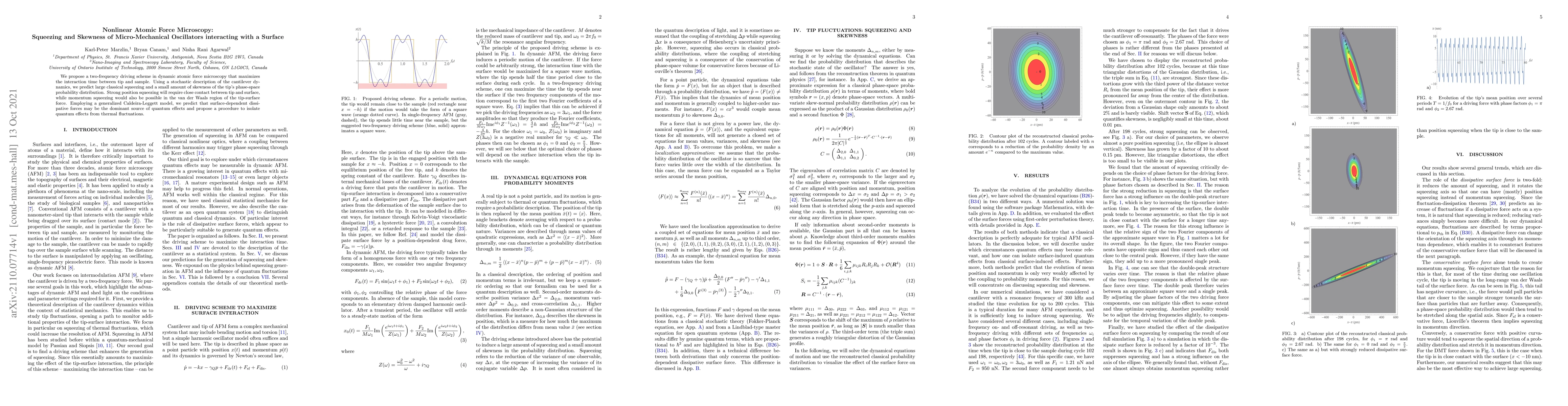 Thumbnail for Nonlinear Atomic Force Microscopy: Squeezing and Skewness of
  Micro-Mechanical Oscillators interacting with a Surface