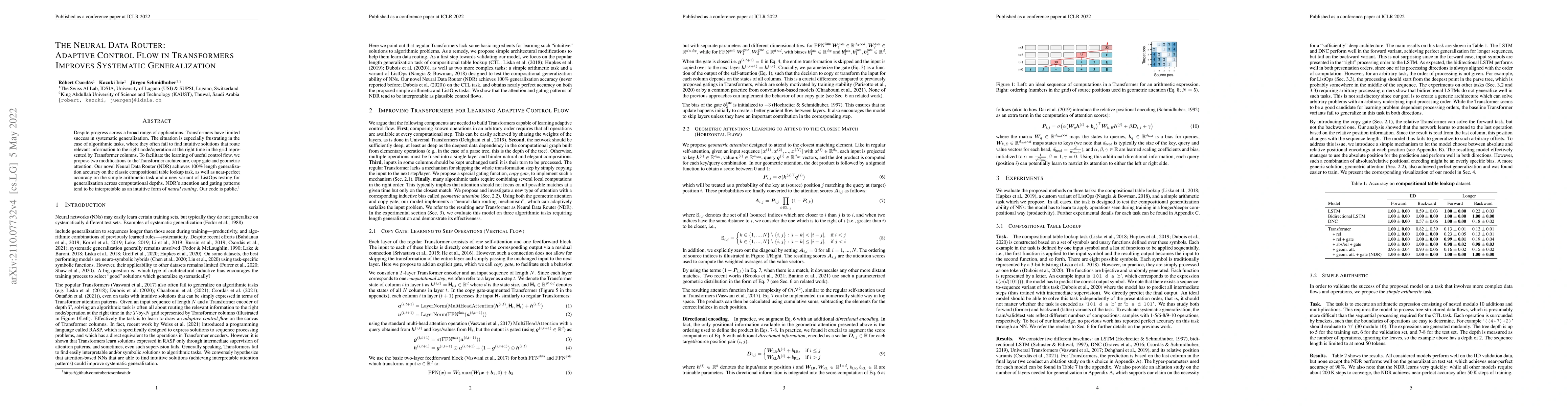 Thumbnail for The Neural Data Router: Adaptive Control Flow in Transformers Improves
  Systematic Generalization