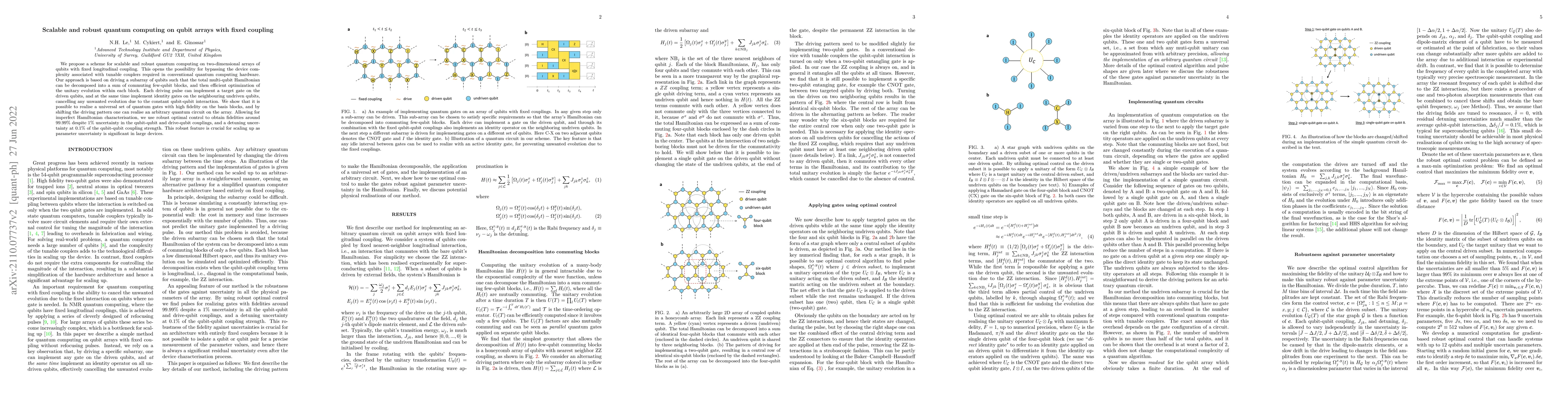 Thumbnail for Scalable and robust quantum computing on qubit arrays with fixed
  coupling