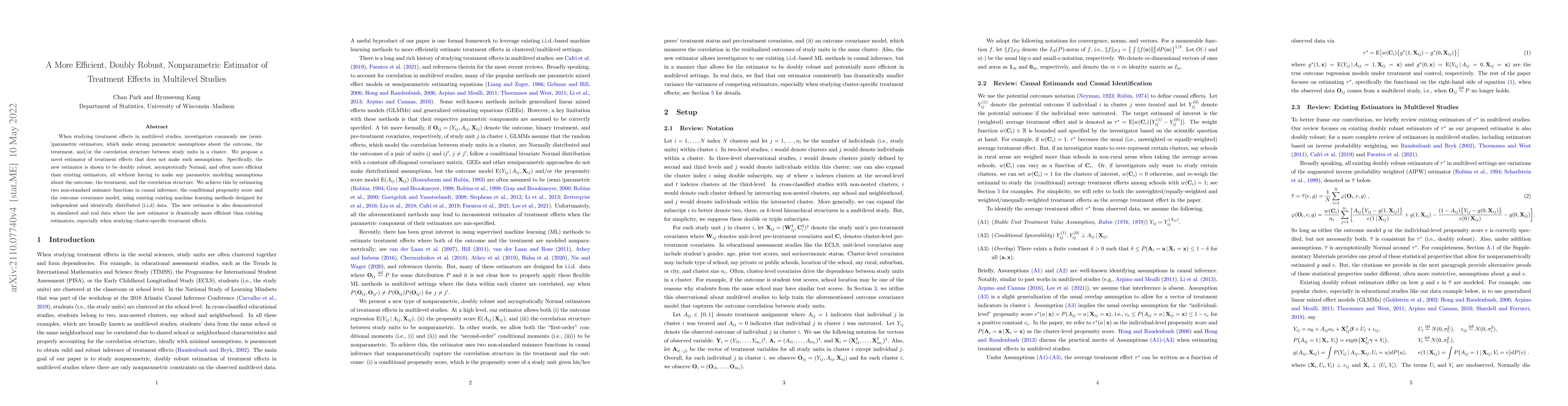 Thumbnail for A More Efficient, Doubly Robust, Nonparametric Estimator of Treatment
  Effects in Multilevel Studies