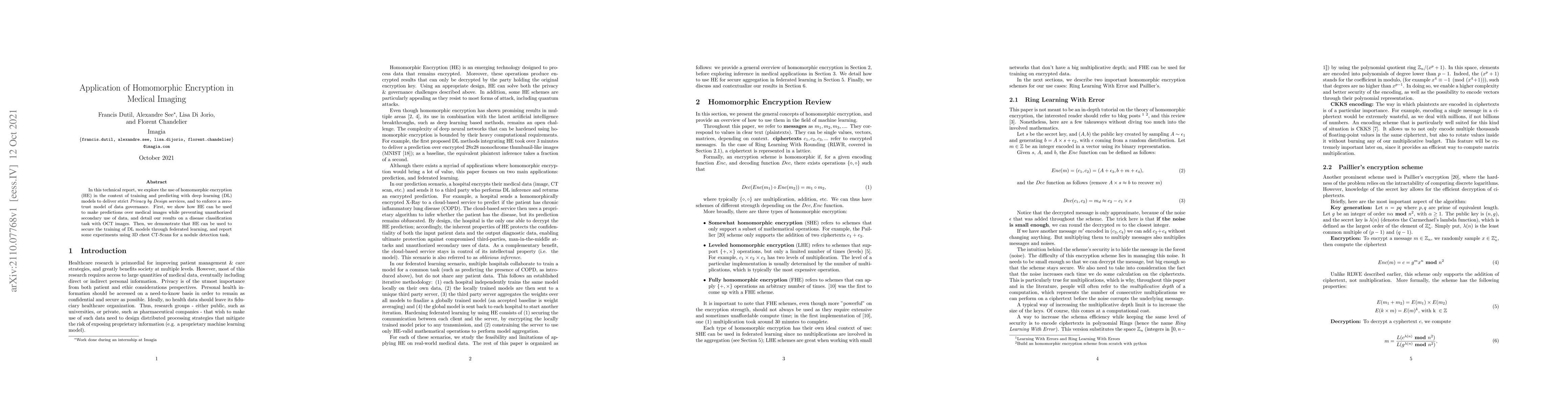 Thumbnail for Application of Homomorphic Encryption in Medical Imaging